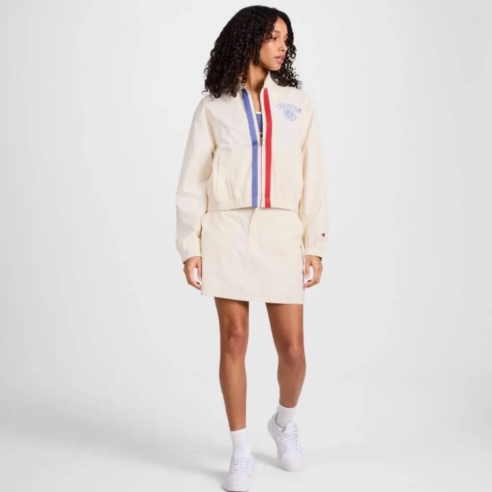 Champion Women's Cream Cotton Full Zip Bomber Jacket University Logo NWT L